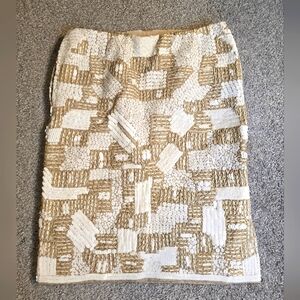 Sequin White Beige Taupe Embroidered Skirt Deadstock Unique Rare Chic